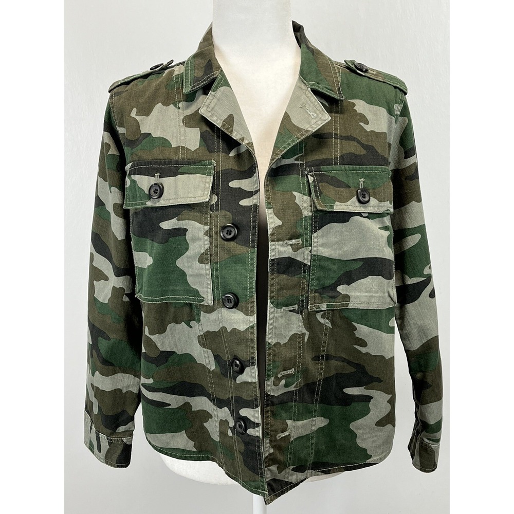 J. Crew Camouflage Camo Jacket sz Small Mens Lightweight Military Epaulettes